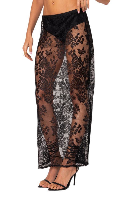 Shop Edikted Bess Sheer Lace Cover-up Maxi Skirt In Black