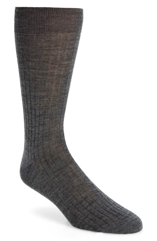 Canali Ribbed Wool Blend Socks In Grey