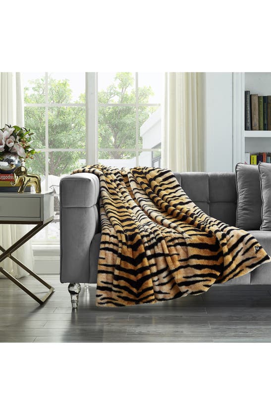Shop Inspired Home Animal Print Faux Fur Throw Blanket In Tiger