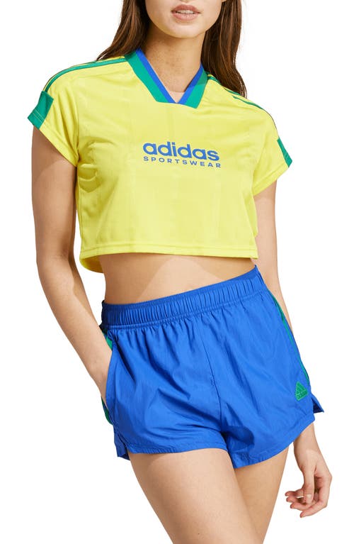 adidas Tiro 3-Stripes Crop T-Shirt Bright Yellow/green/blue at Nordstrom,