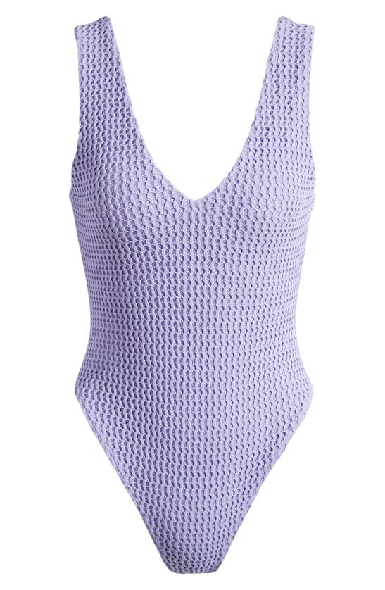 Shop Montce Kim Textured Knit One-piece Swimsuit In Lavendar Crochet