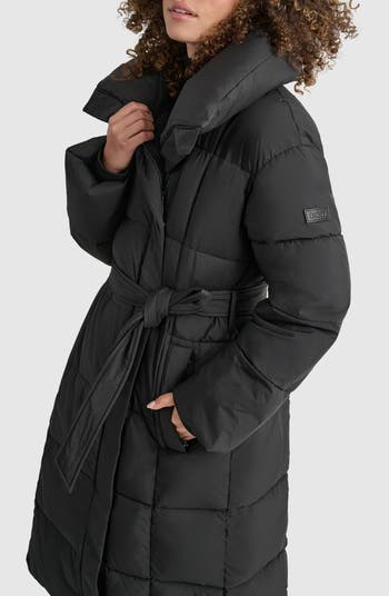 Asymmetrical Belted Water Resistant Puffer Jacket