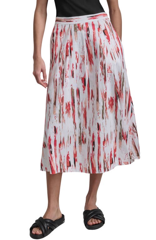 Print Linen Blend Midi Skirt in Broken Brushstroke