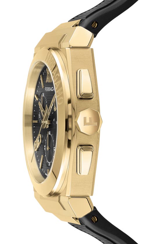 Shop Ferragamo Vega Chronograph Silicone Strap Watch, 42mm In Ip Yellow Gold