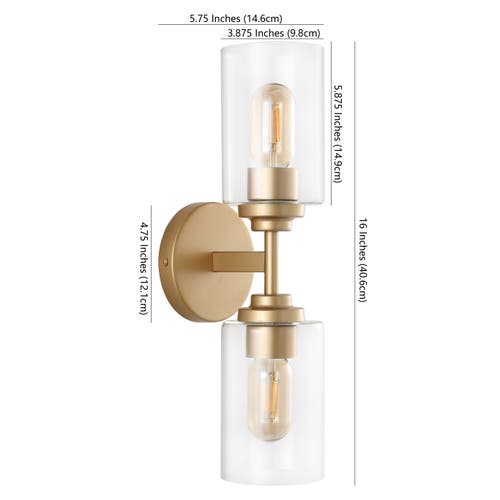Jonathan Y Giles 2-light Farmhouse Industrial Iron Cylinder Led Sconce In Brass Gold