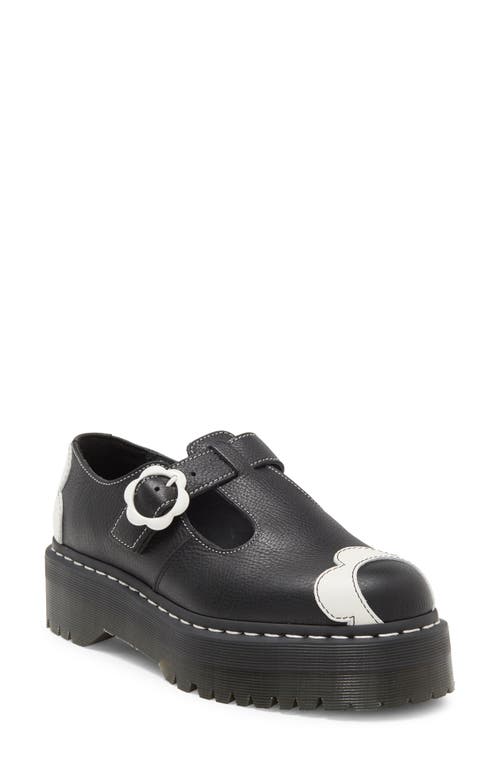 Dr. Martens Bethan T-bar Platform Shoe In Black/white Pisa