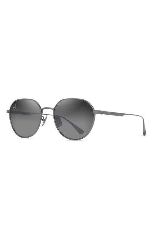 Maui Jim Kaulana 55mm Gradient Polarized Round Sunglasses In Shiny Dark Ruthenium