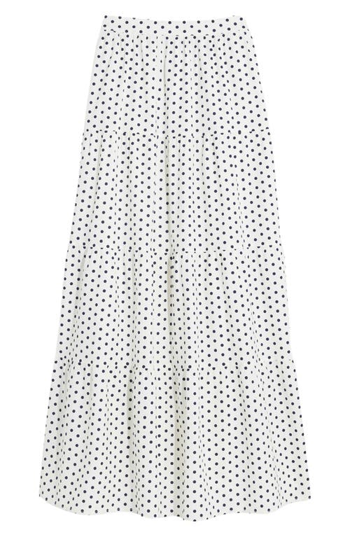 Poplin Tiered Maxi Skirt in Polka Dot-White/Navy