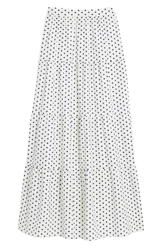 Shop Vineyard Vines Poplin Tiered Maxi Skirt In Polka Dot-white/ Navy