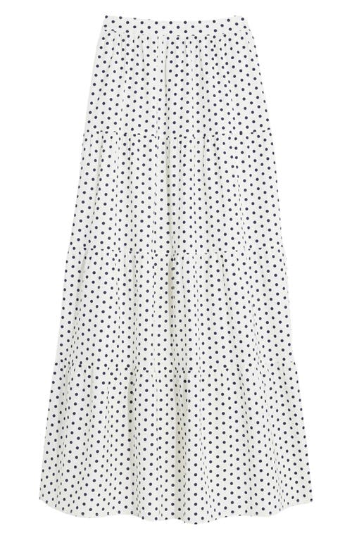 Shop Vineyard Vines Poplin Tiered Maxi Skirt In Polka Dot-white/navy