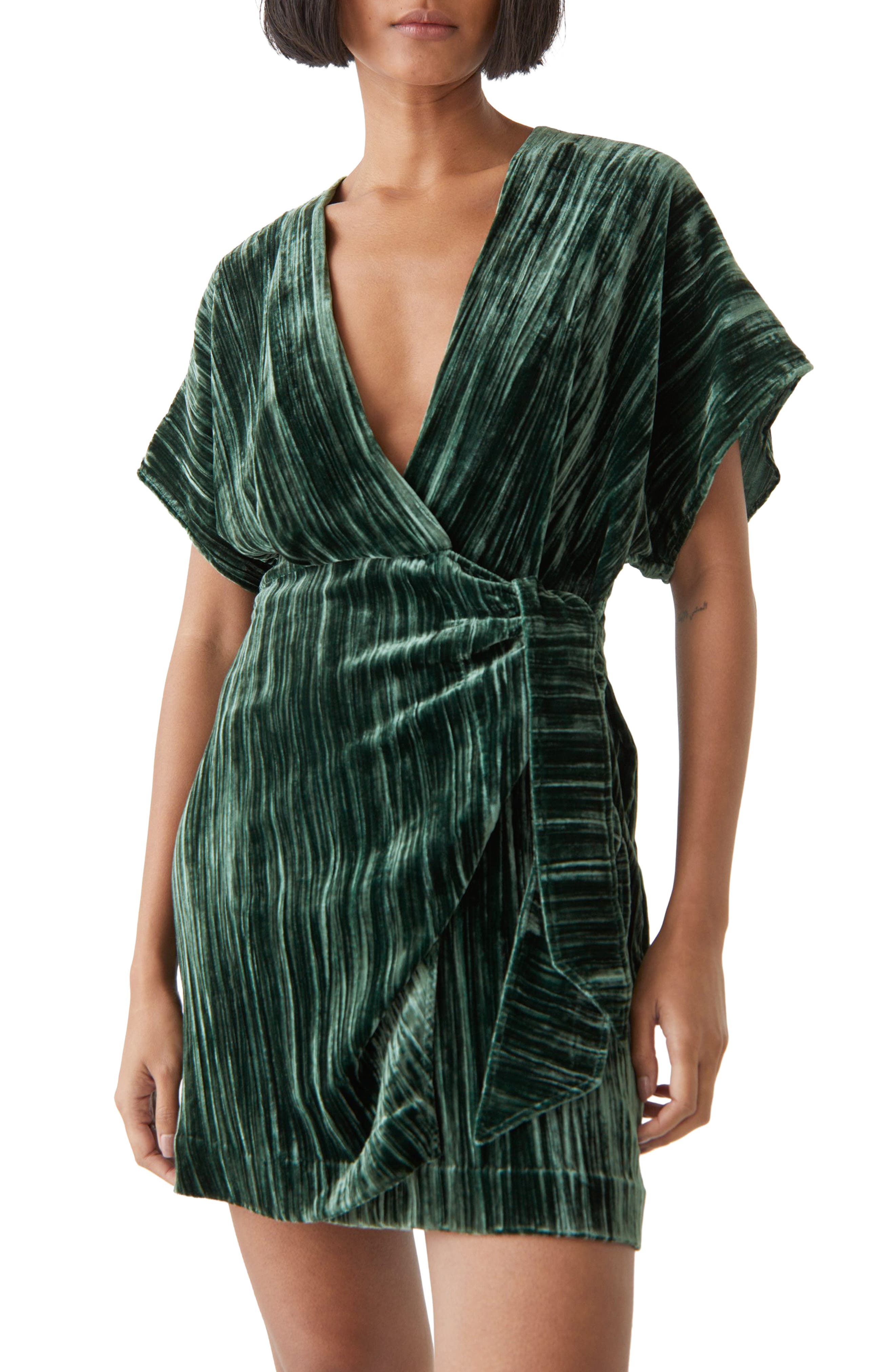 bcbg velour wrap dress