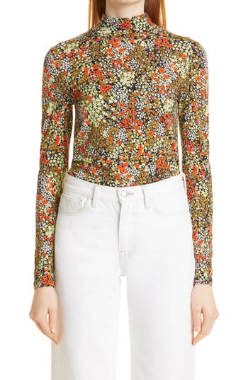 Samsoe & Samsoe Elsi Floral Print Mock Neck Top In Dreamy Daiquiri