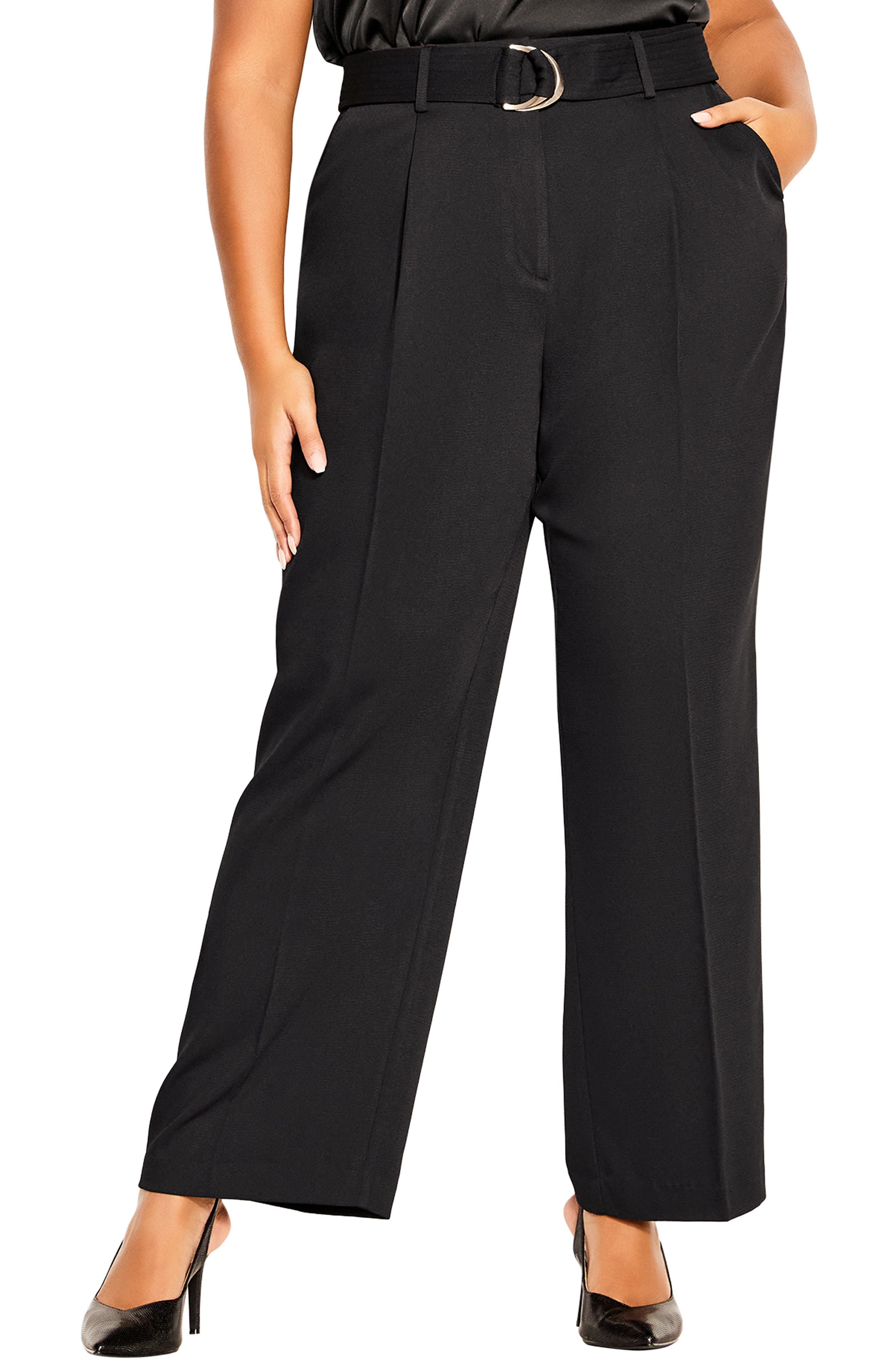 City Chic Quinn Wide Leg Belted Pants in Black | Smart Closet