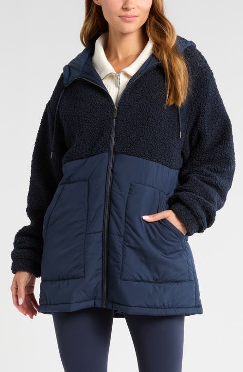 Shop Zella Hybrid Faux Shearling Pocket Jacket In Navy Sapphire