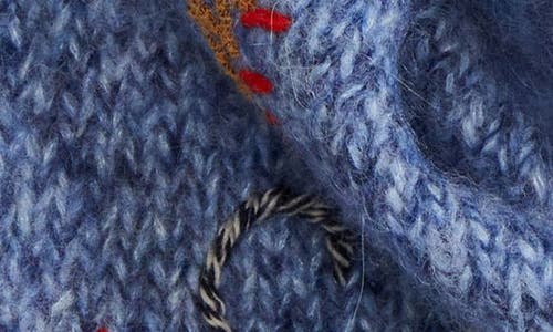 Yanyan Shrimp Embroidered Alpaca & Wool Blend Triangle Scarf In Ocean