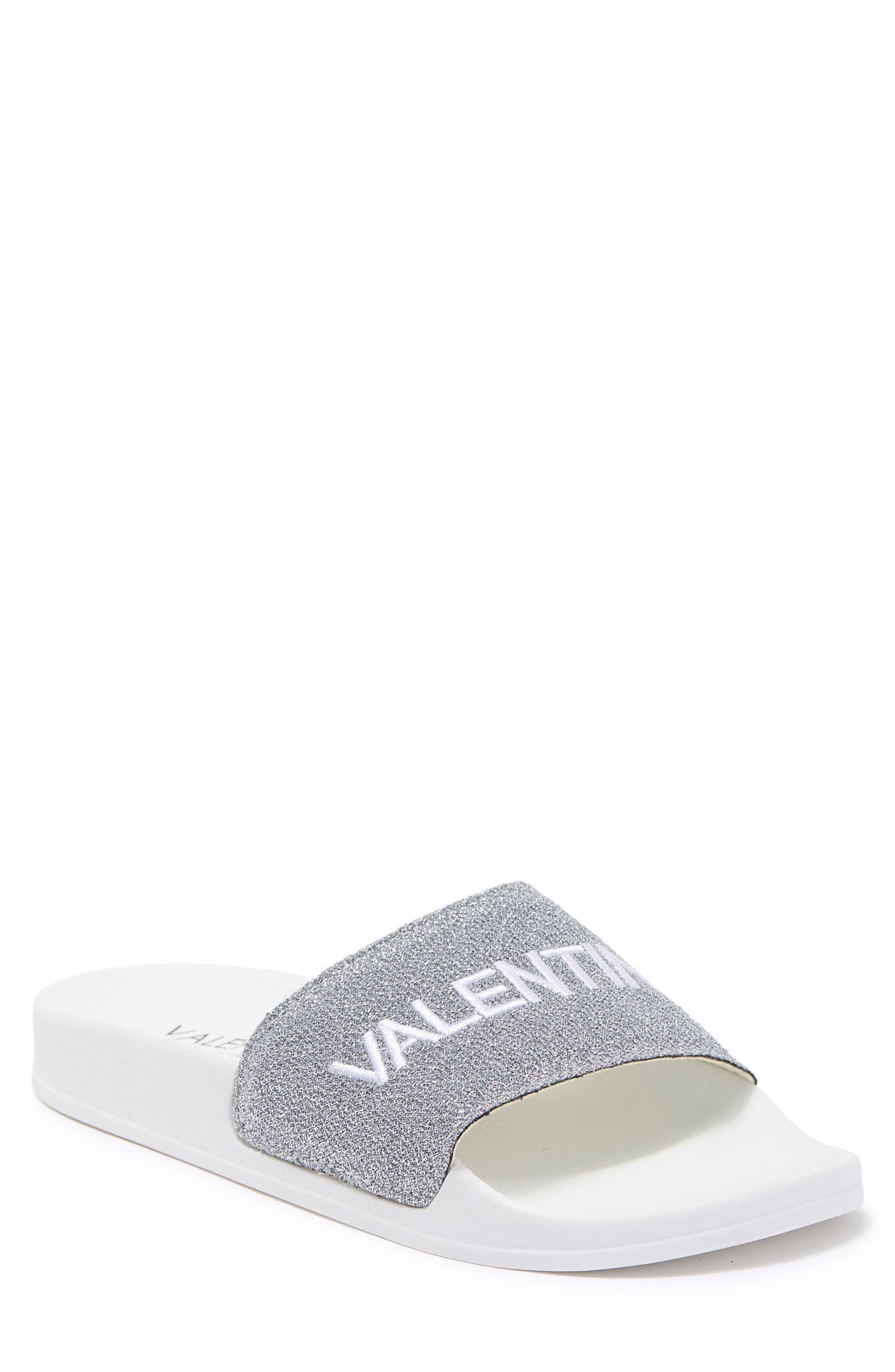 silver valentino slides