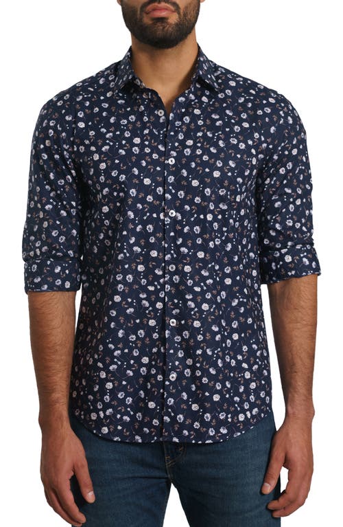 Jared Lang Trim Fit Floral Cotton Button-Up Shirt Dark Navy at Nordstrom,