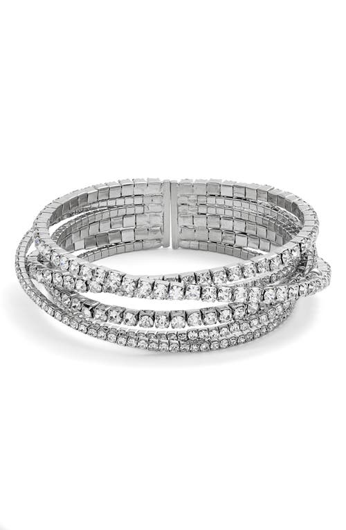 CRISTABELLE Crystal Crisscross Cuff Bracelet in Crystal/Rhodium
