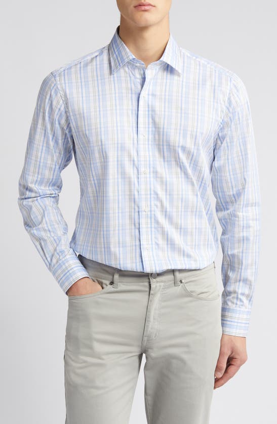 Shop Peter Millar Viggo Plaid Button-up Shirt In Blue Frost