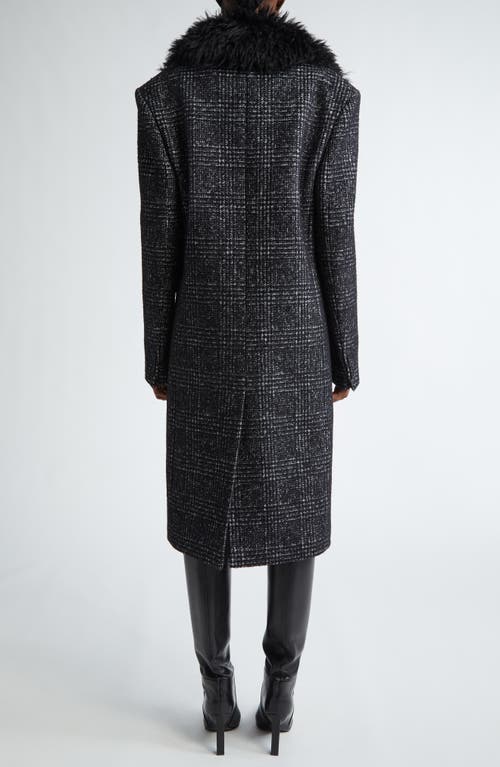 Shop Michael Kors Collection Glen Plaid Chesterfield Coat With Faux Fur Collar In Black/white