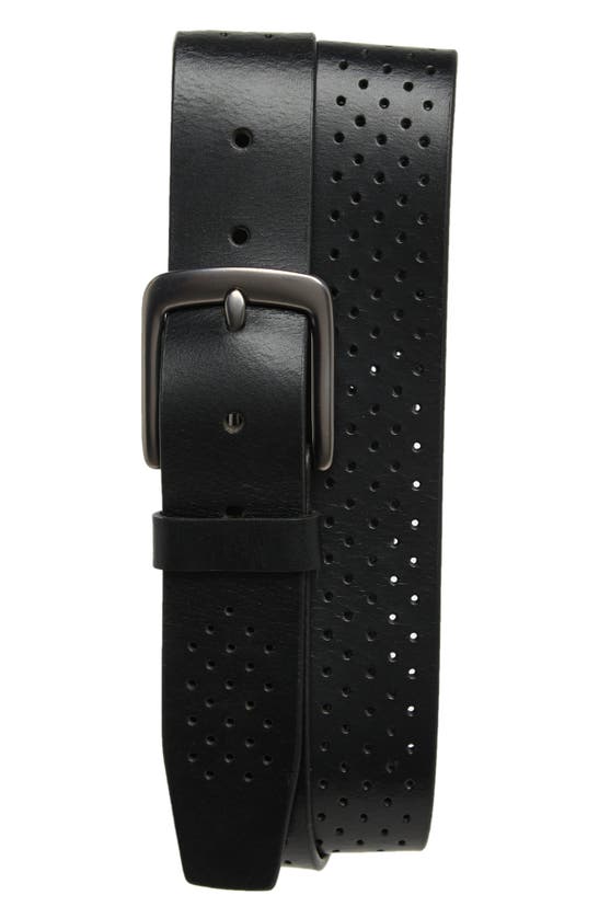 Boconi Perforated Cut Edge Leather Belt In Black