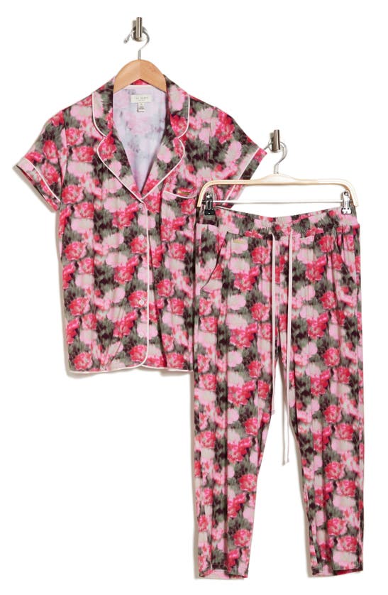 Shop Ted Baker London Print Short Sleeve Crop Jersey Pajamas In Blurred Floral