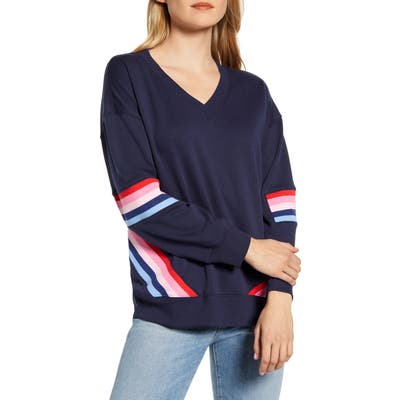 With & Wisdom Stripe Detail V-Neck Sweatshirt, Blue (Nordstrom Exclusive)