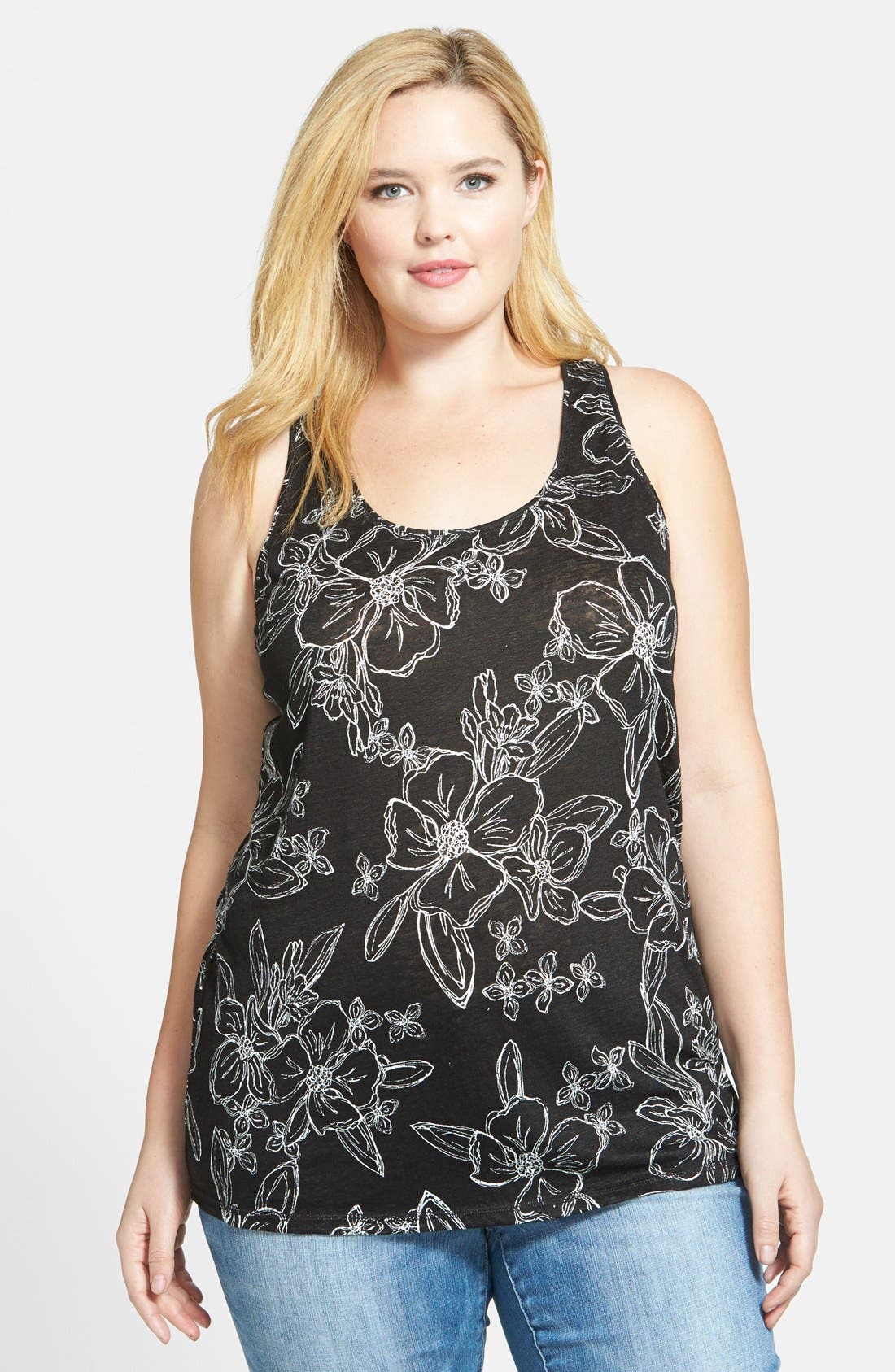 Halogen® Racerback Linen Tank (Plus Size) Nordstrom