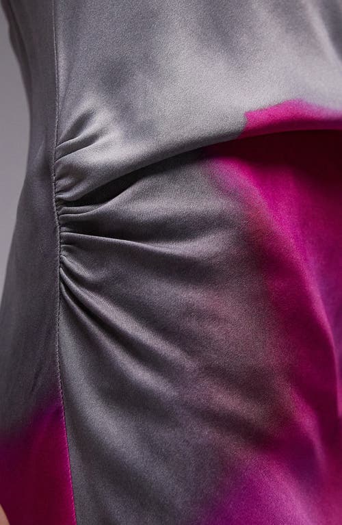 Topshop High Cowl Neck Maxi Dress In Pink Blurred Print In Pink