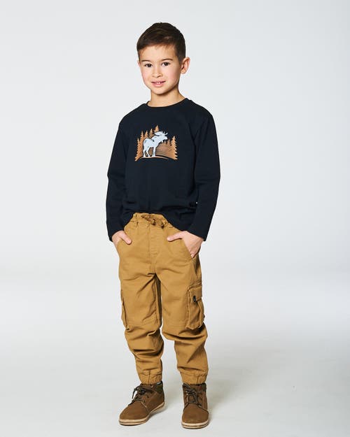 Shop Deux Par Deux Boy's Stretch Twill Cargo Jogger Pants Dark Beige In Lark