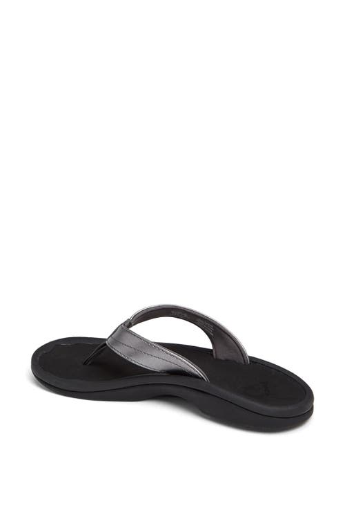 Shop Olukai Ohana Flip Flop In Pewter/black Faux Leather