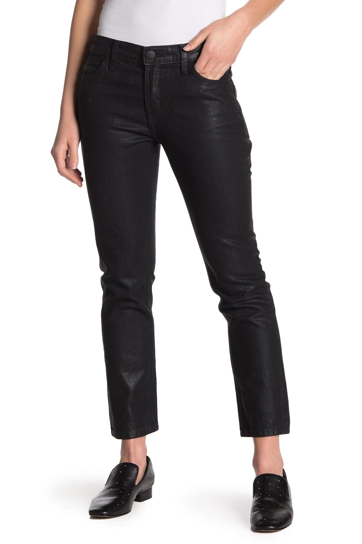 coated straight leg jeans