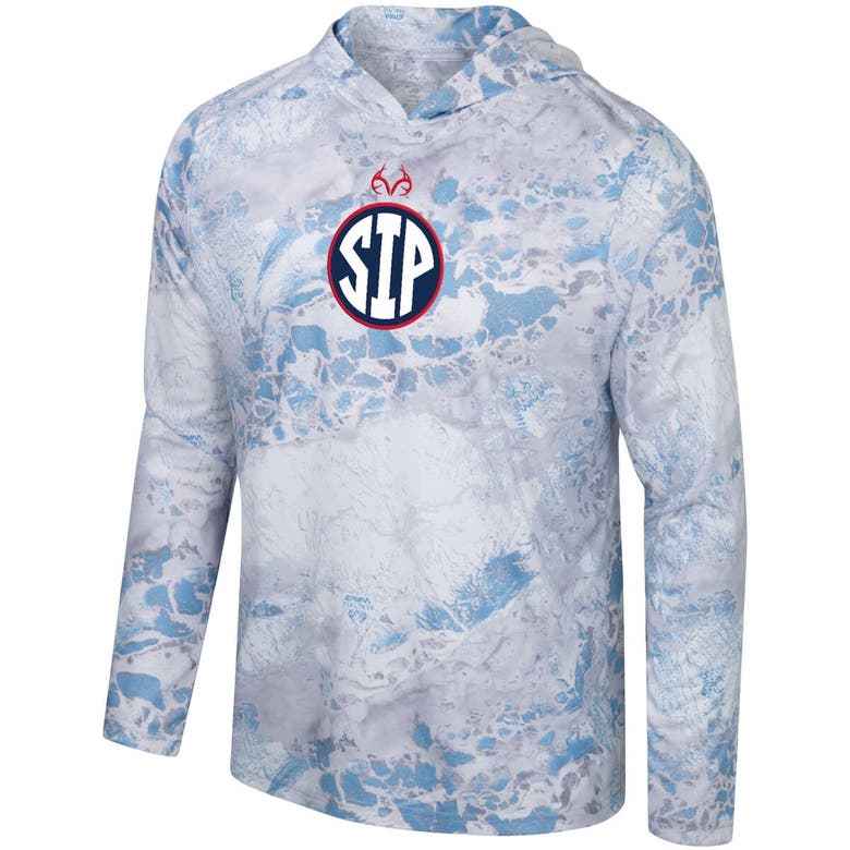 COLOSSEUM COLOSSEUM X REALTREE POWDER BLUE/SILVER OLE MISS REBELS SIP WAV3 HOODIE LONG SLEEVE T-SHIRT