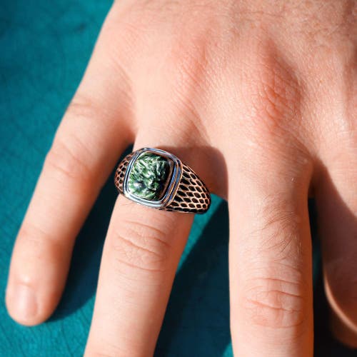 Luvmyjewelry Seraphinite Sterling Silver Men Signet Ring In Green