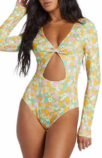 BeautyIn Long Sleeve Floral Printed Rushguard One-Piece Swimming Bathing  Suit Tummy Control