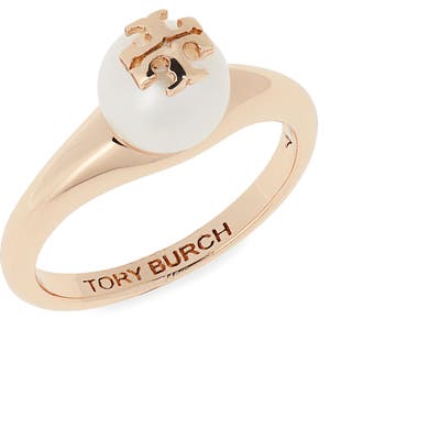 Tory Burch Kira Logo Cultured Pearl Ring
