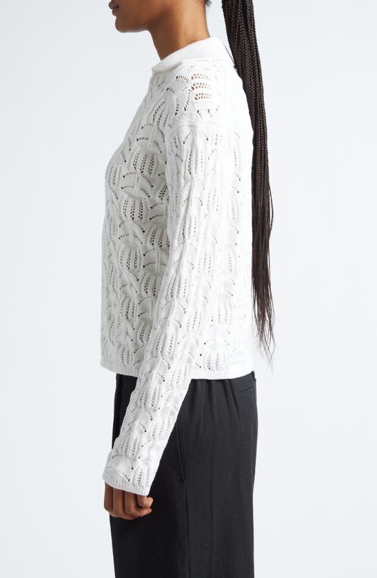 Shop Vince Baja Pointelle Sweater In Optic White