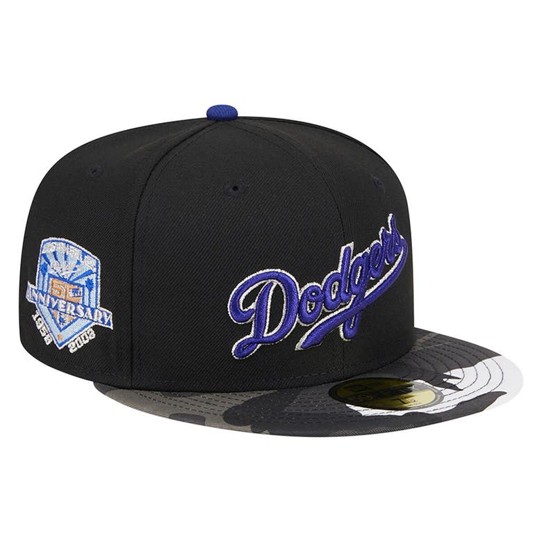 Shop New Era Black Los Angeles Dodgers Metallic Camo 59fifty Fitted Hat