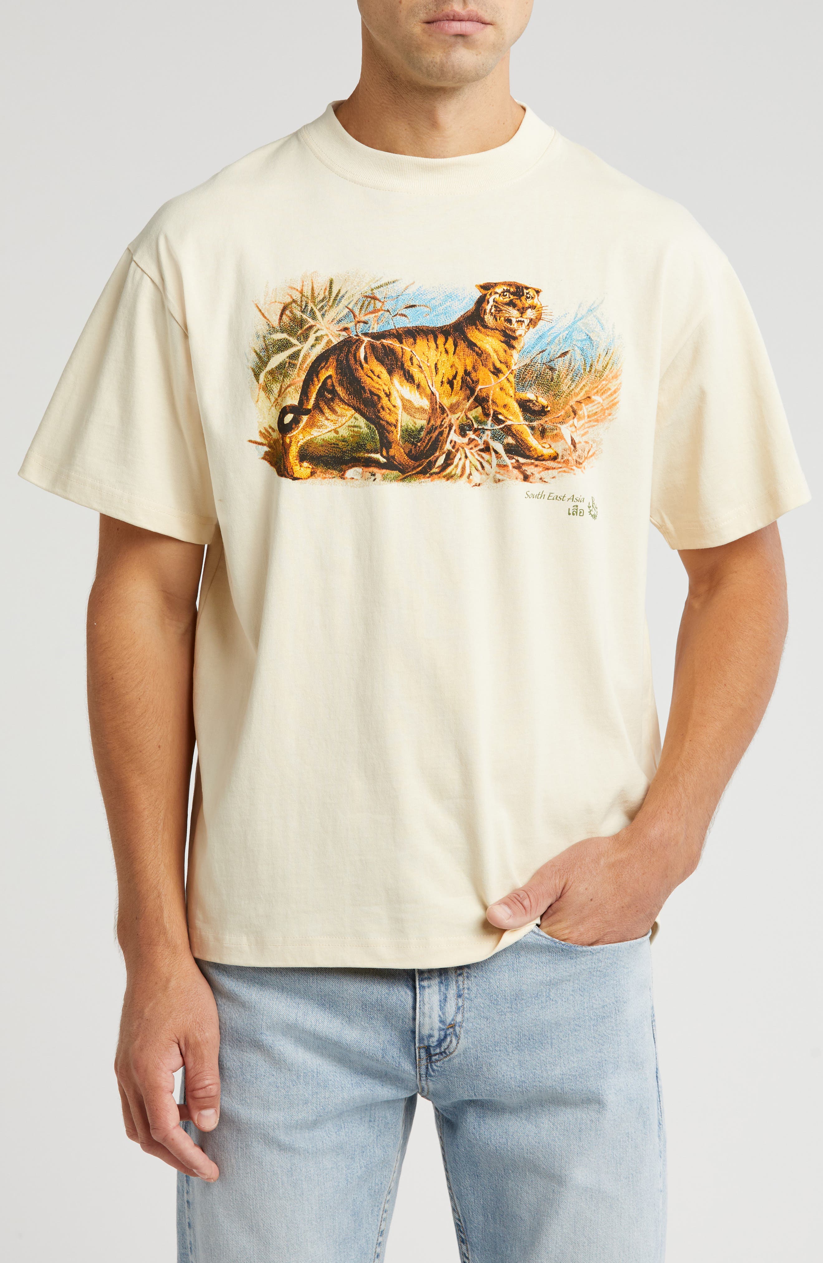 ID Supply Co Tiger Eyes Cotton Graphic T-Shirt in Cream 