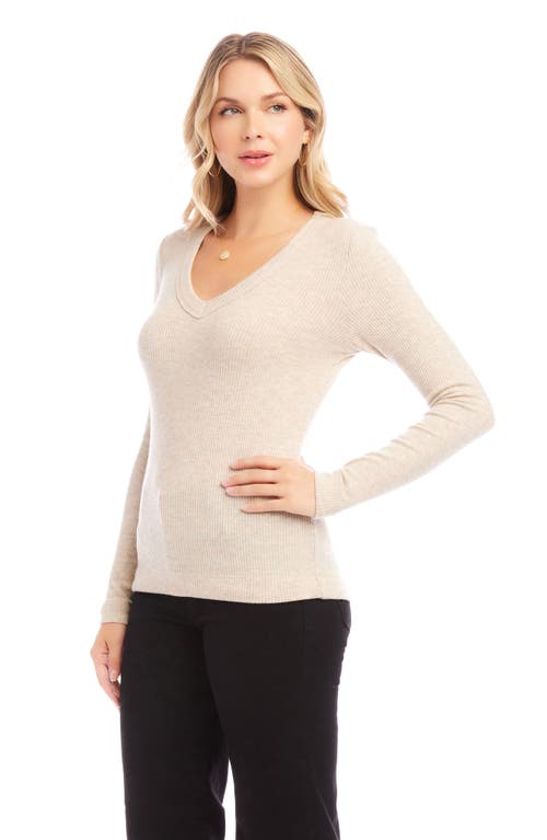 Shop Karen Kane V-neck Brushed Rib Top In Oatmeal