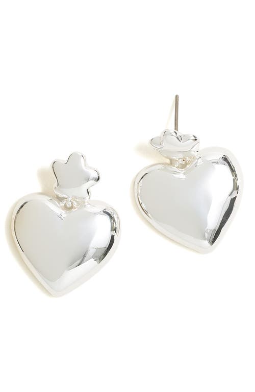 Puffy Heart Statement Earrings in Polished Silver