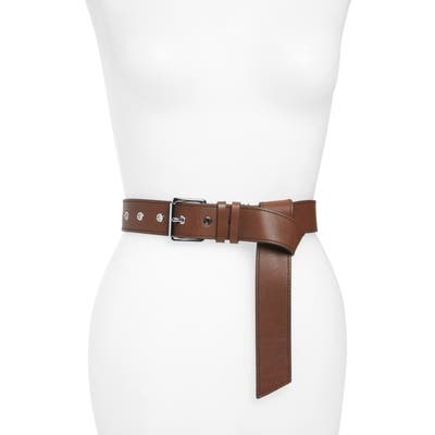 Allsaints Flip Tie Leather Belt, Chocolate/ Shiny Nickel