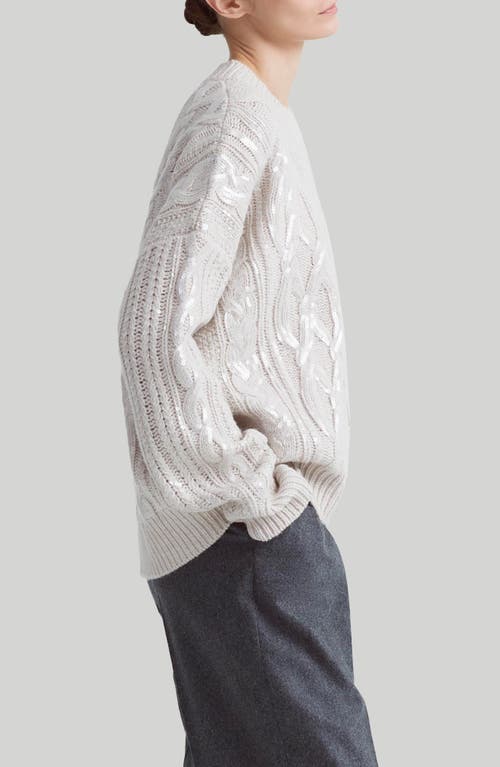 Shop Altuzarra Wirth Sequin Lambswool Cable Stitch Sweater In 000102 Ivory