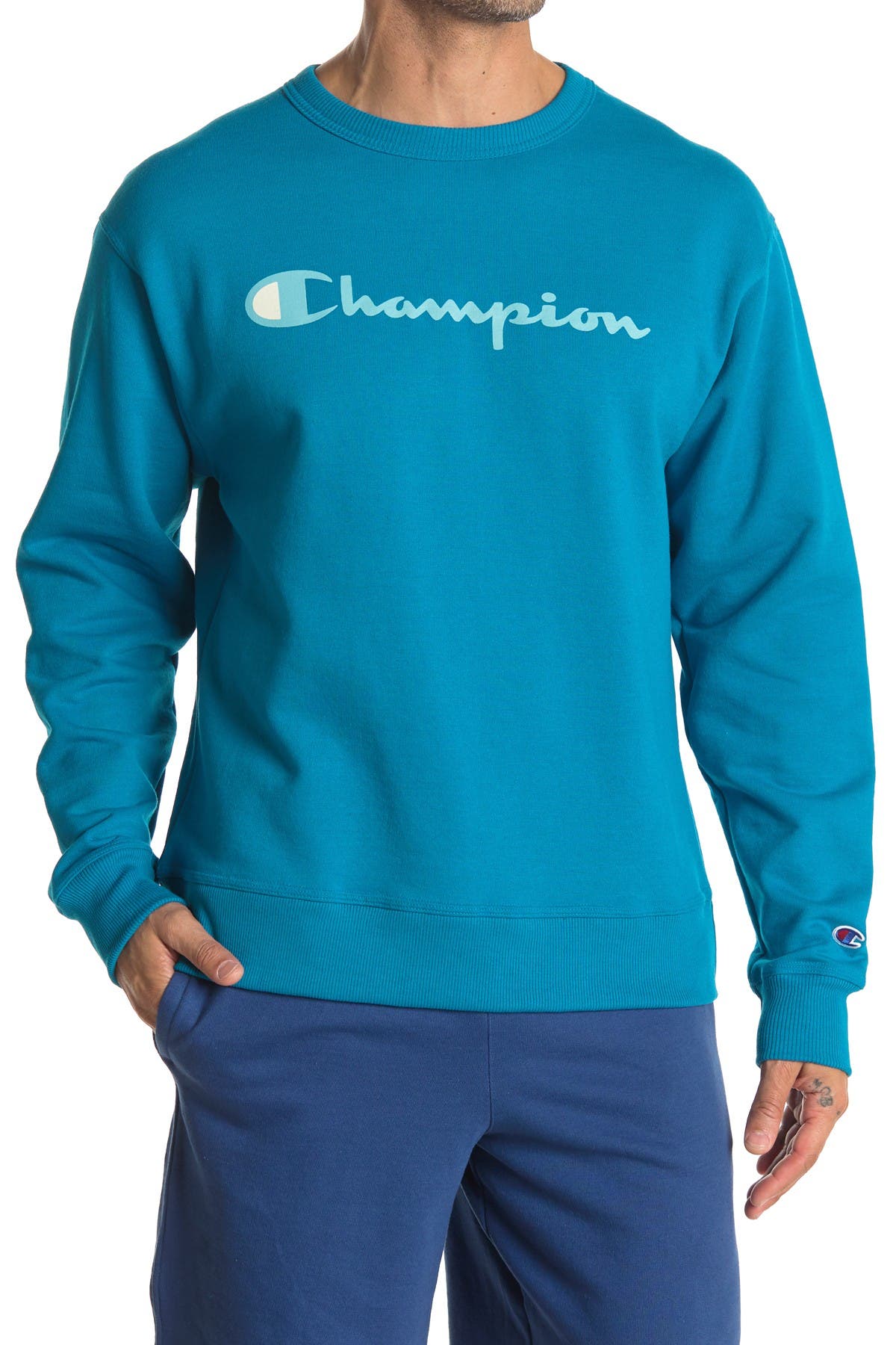 Champion Powerblend Graphic Crew Neck Sweatshirt In Open Miscellaneous37