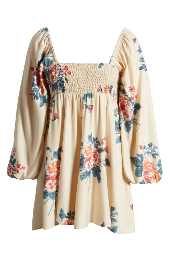 Shop Free People Francesca Floral Print Long Sleeve Minidress In Warm Ivory Combo