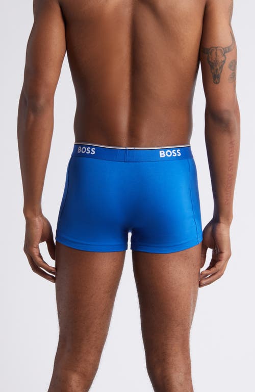 Shop Hugo Boss Boss Assorted 3-pack Power Stretch Cotton Trunks In Blue Multi