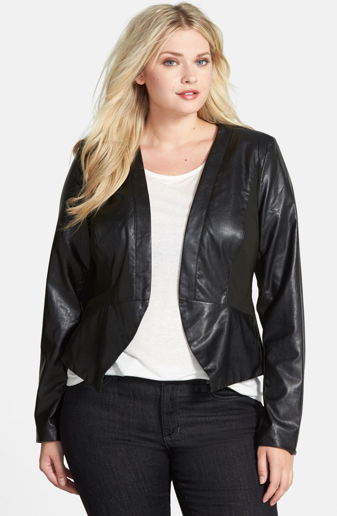 City Chic Cutaway Faux Leather Jacket (Plus Size) | Nordstrom