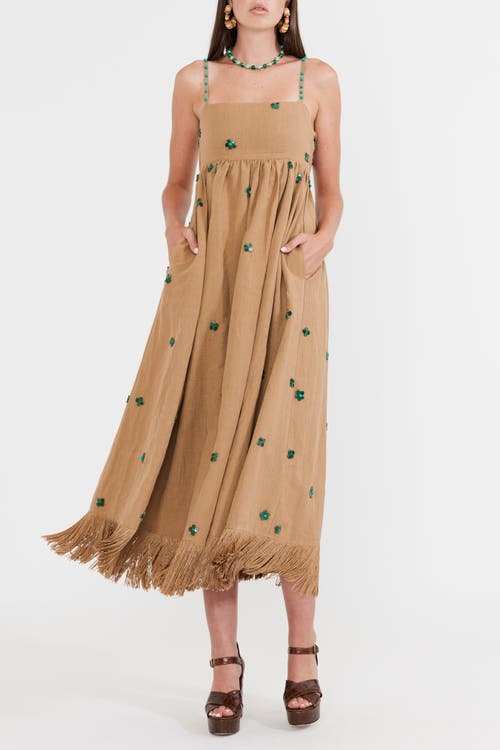 Shop Eddy Gavin Midi Dress In Light Fawn With Emeralds