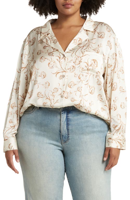 Treasure & Bond Floral Long Sleeve Button-Up Shirt in Ivory- Rust Cascade Blooms