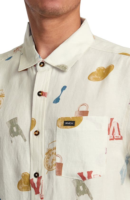 Shop Rvca Artifacts Short Sleeve Linen Blend Button-up Shirt In Natural